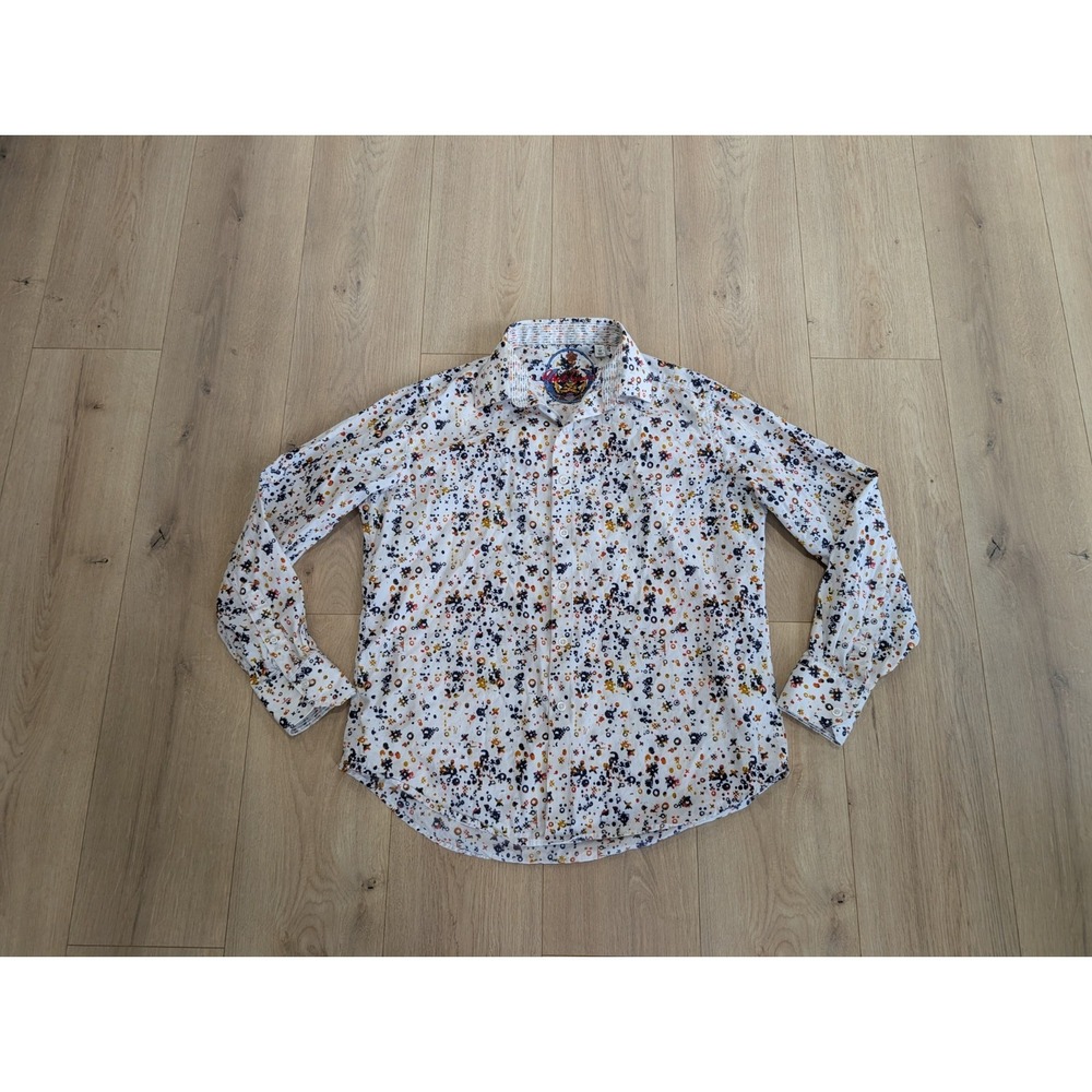 Robert Graham Mens Long Sleeve All Over Print Medium Abstract Black/White Shirt